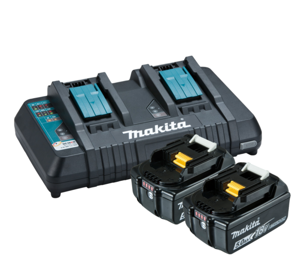 Makita 18V Same Time Dual Port Rapid Battery Charger - Kit / with X2 5.0Ah Batteries