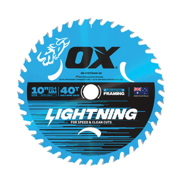OX Pro Lightning 10-Inch Circular Saw Blade 40T - OX-LTCTW40-10