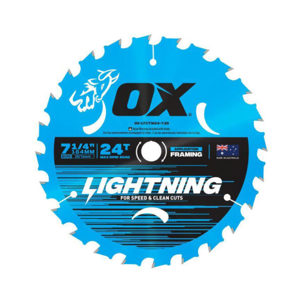 OX Pro Lightning 184mm Circular Saw Blade 24T - OX-LTCTW24-7.25