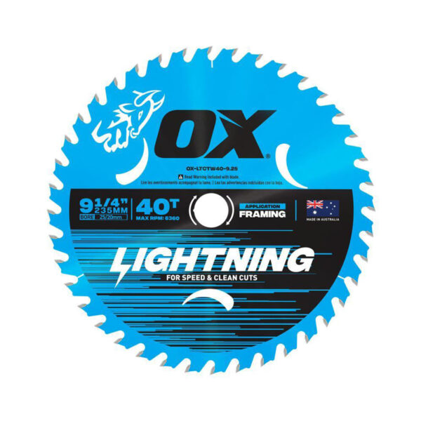 OX Pro Lightning 235MM CIRCULAR SAW blade 40t - OX-LTCTW40-9.25