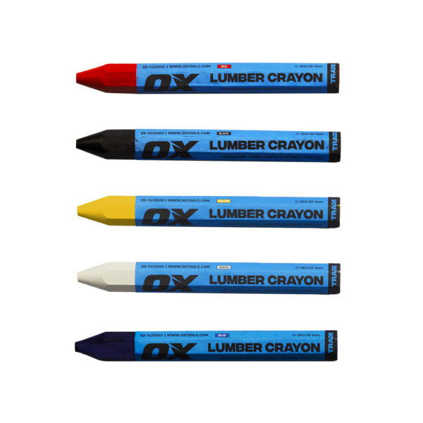 OX-T63550x Trade-Lumber Crayon Single Red, Black, Yellow, White & Blue - Waterproof